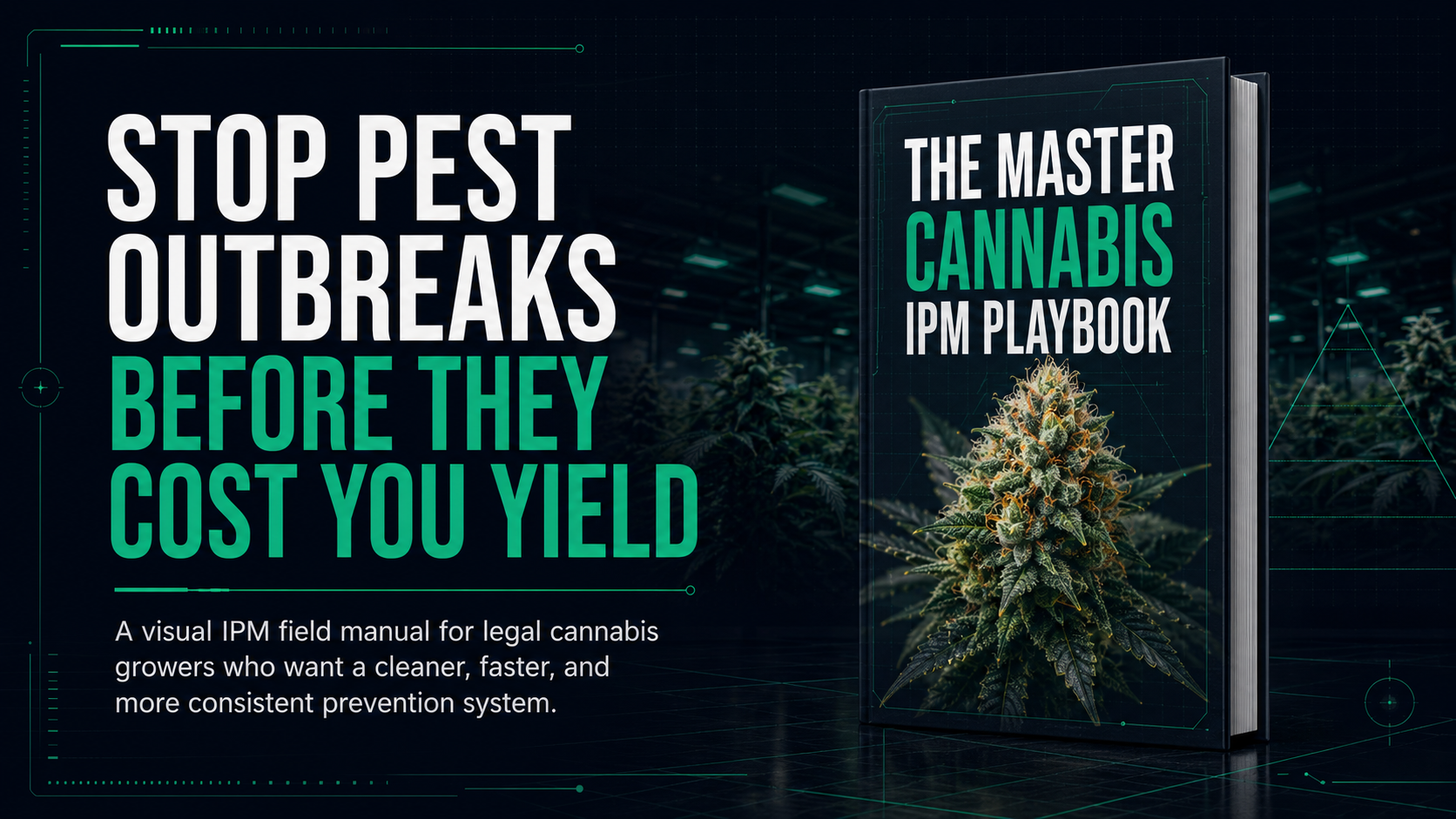 The Master Cannabis IPM Playbook cover and pest prevention headline